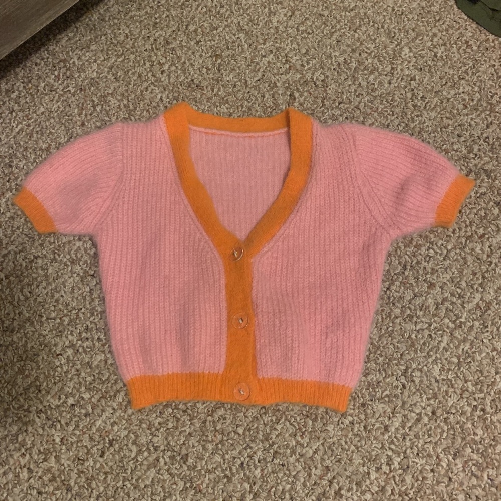 Knitted Pink and Orange Button Up Crop Top!!
